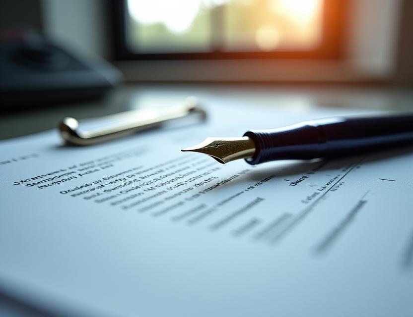 Legal contract and fountain pen on a desk